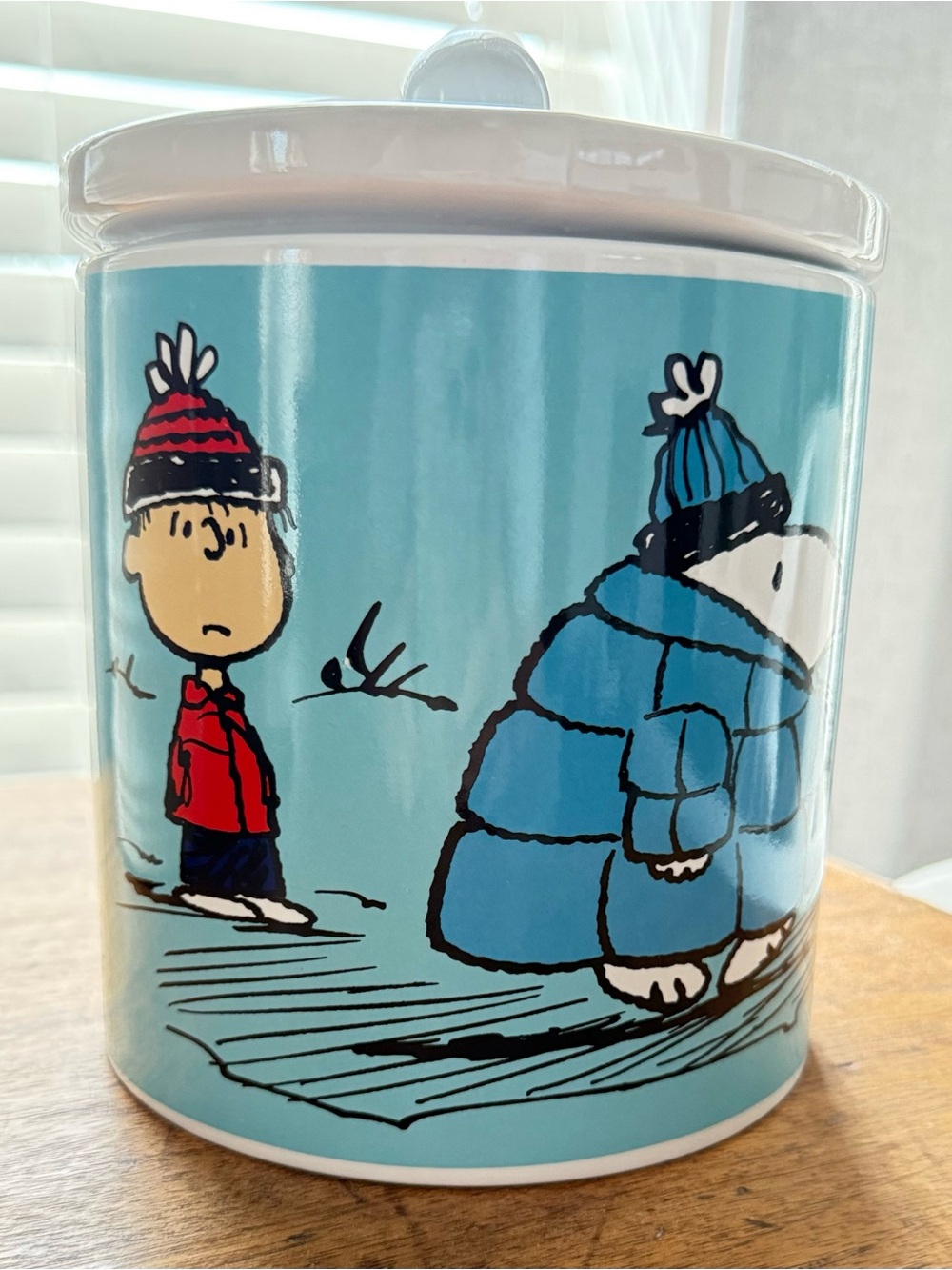 Peanuts Snoopy Linus Winter Ice Skating Ceramic Canister Jar Zrike Brands